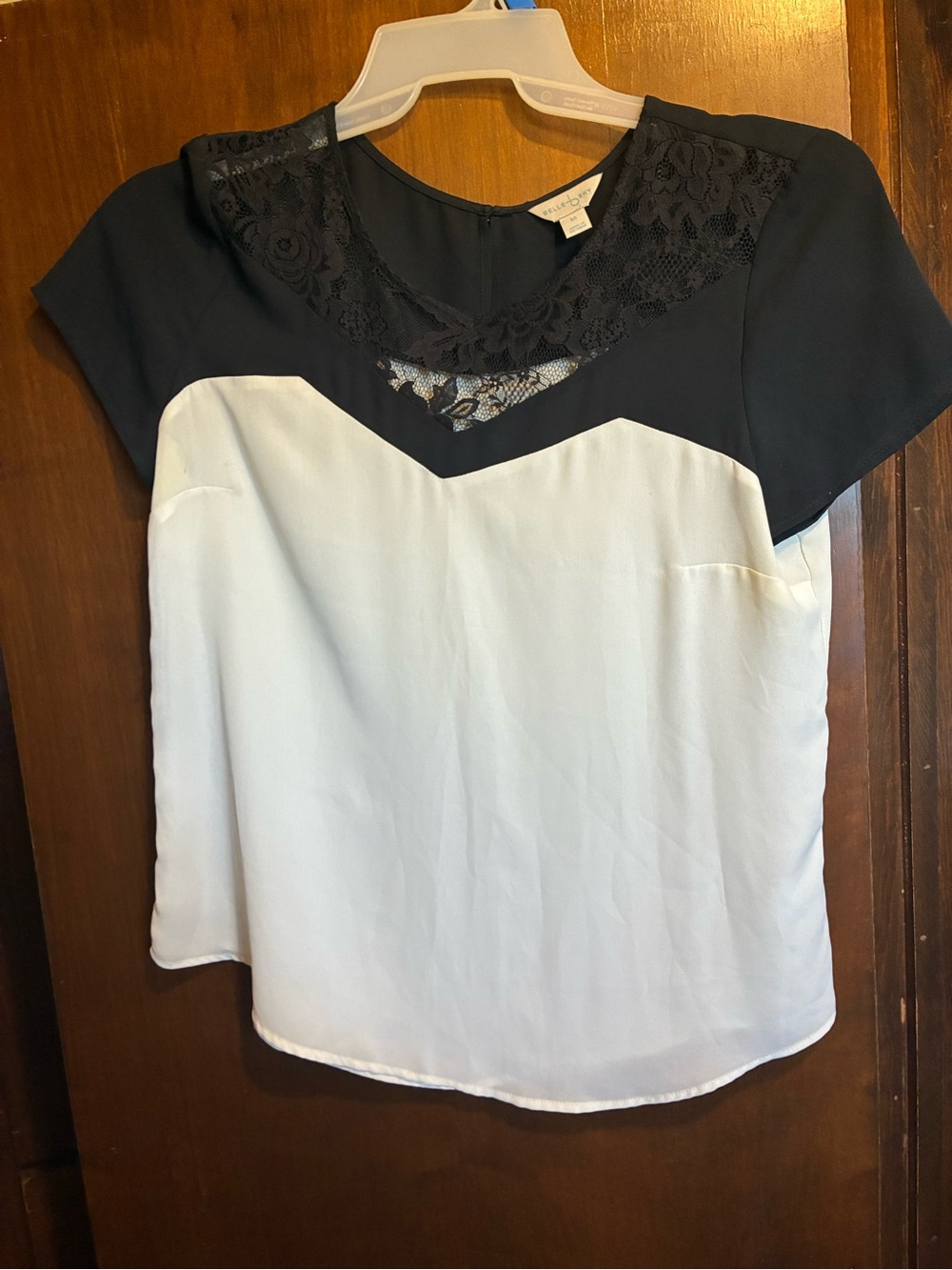 Women's Two-Tone Black and White Lace Yoke Blouse